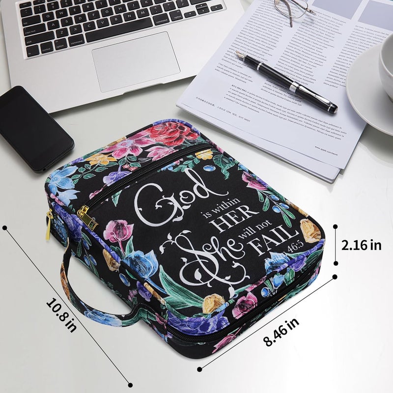 GUEER Bible Cover for Women, Bible Holder, Bible Cover Carrier Carrying Organizer Bag, God is Within Her She Will Not Fall, Zipper and Pockets for Standard Size Bible, Gift for Women（Chalk Drawing） - Image 2